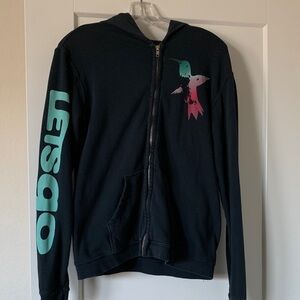 Black Zip-Up Hoodie with Graphic Design